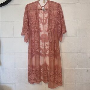 Elegant Pink Lace Kimono Robe